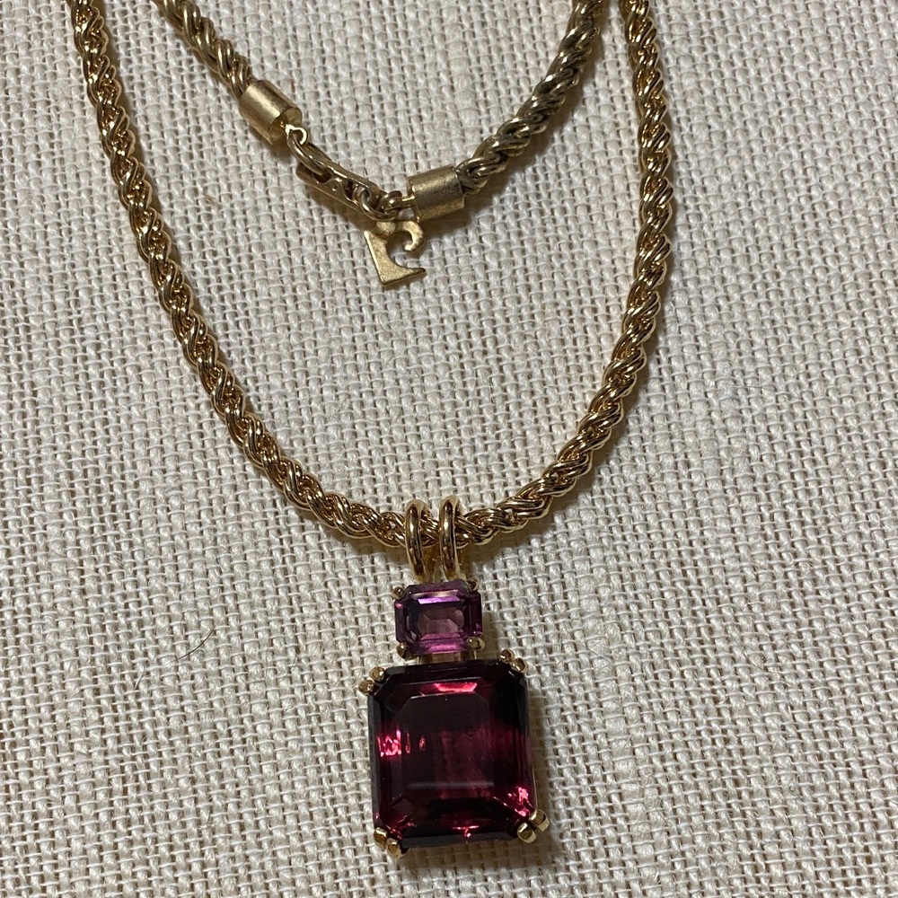 Vintage Gold chain with Purple and red crystal Pendant Necklace